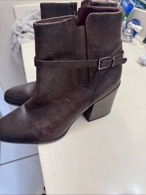 Franco Sarto Dark Brown Leather Buckle Ankle Boots